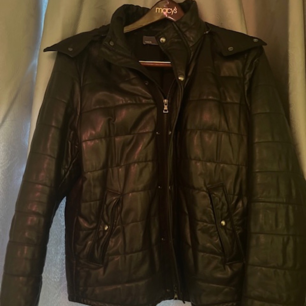 Vince black soft leather/nylon coat